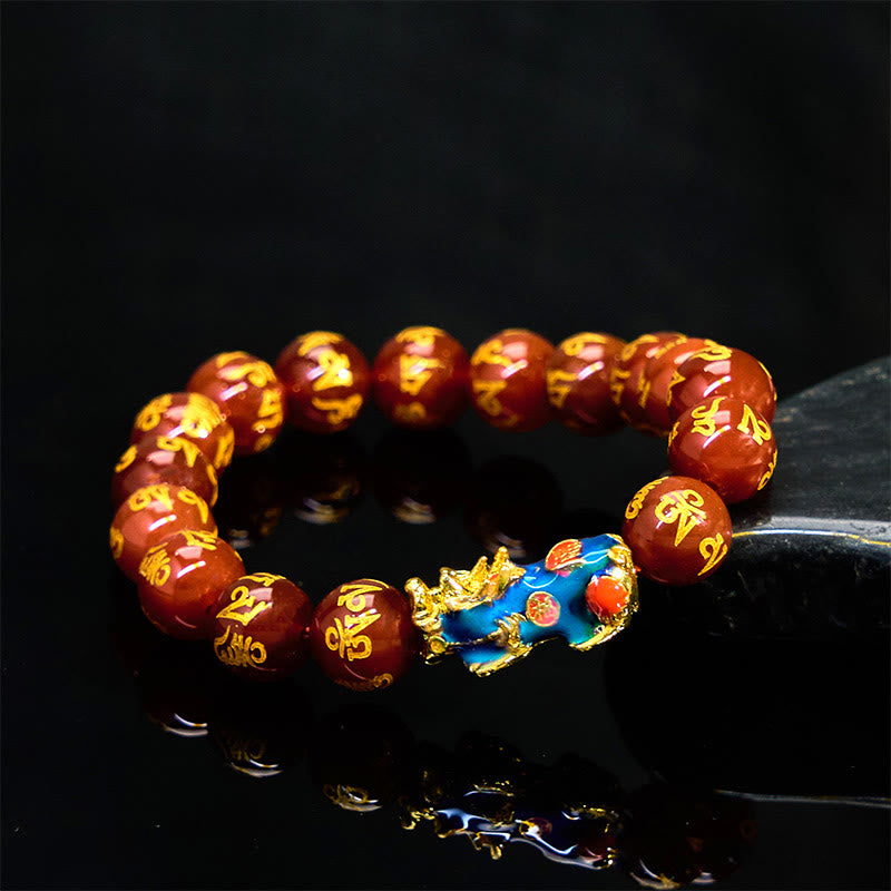 Red Agate Color Change PiXiu Om Mani Padme Hum Calm Bracelet