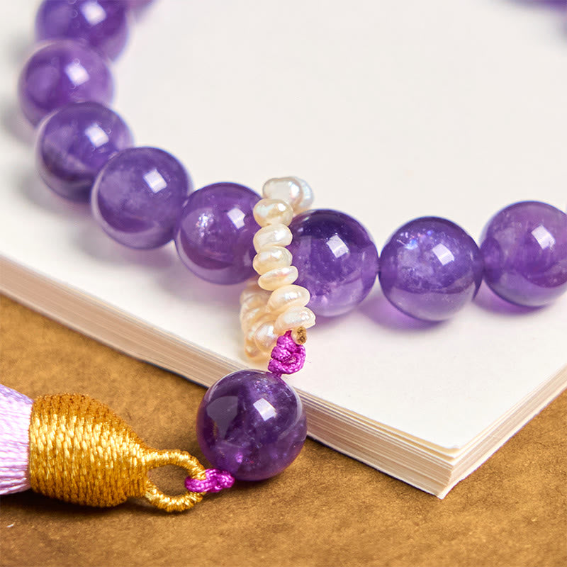 Natural Amethyst Beads Meditation Tassels Bracelet - Image 5