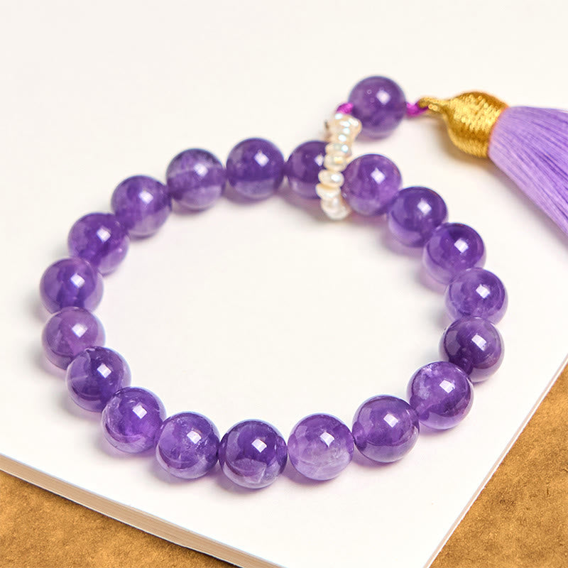 Natural Amethyst Beads Meditation Tassels Bracelet - Image 4