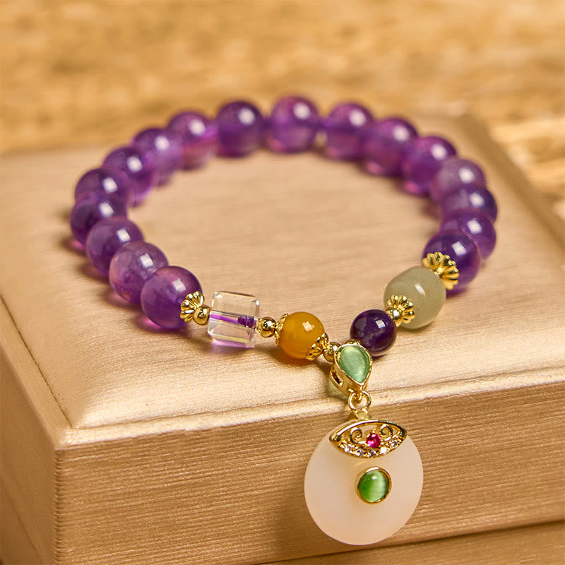 Natural Amethyst Peace Buckle Charm Spiritual Bracelet
