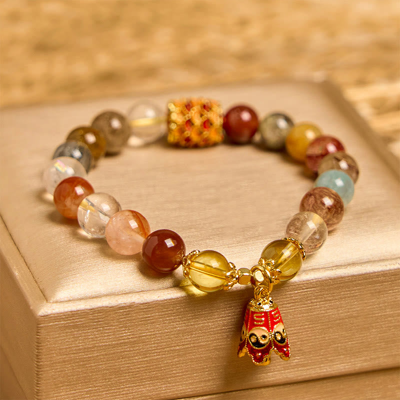 Natural Colorful Rutilated Quartz Yin Yang Protection Bracelet