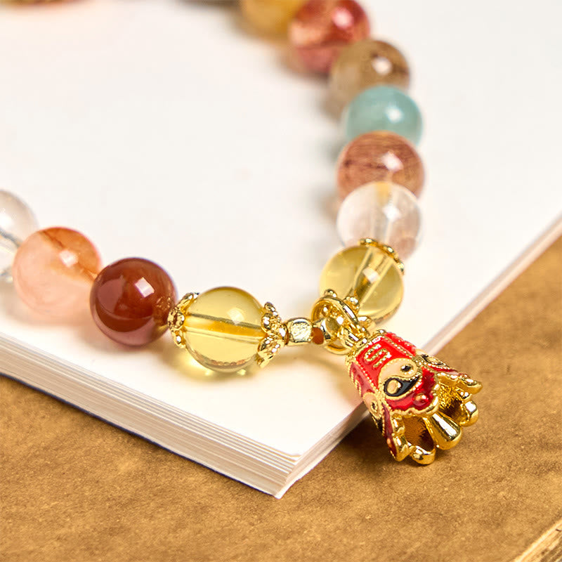 Natural Colorful Rutilated Quartz Yin Yang Protection Bracelet - Image 7