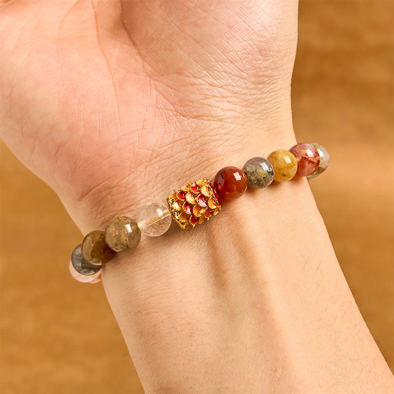 Natural Colorful Rutilated Quartz Yin Yang Protection Bracelet - Image 4