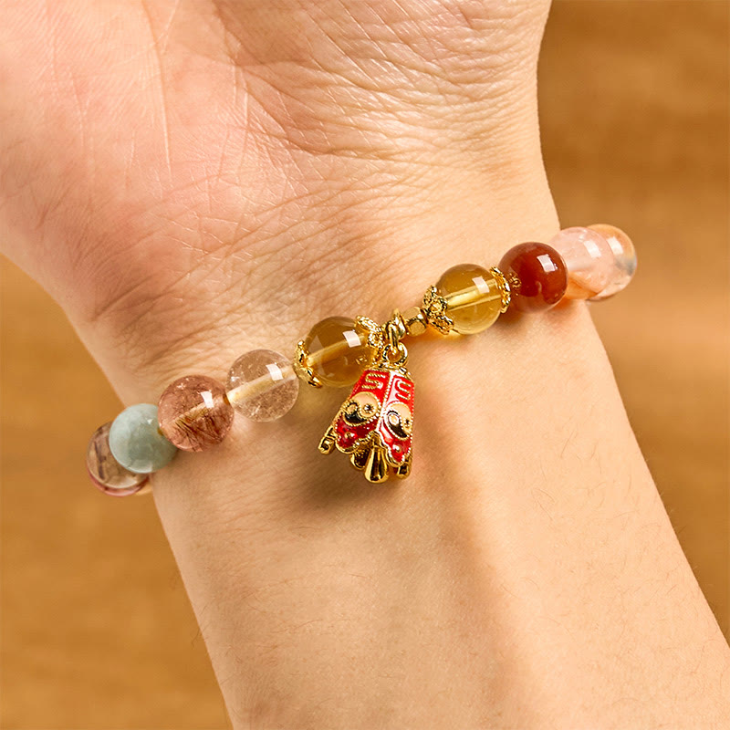 Natural Colorful Rutilated Quartz Yin Yang Protection Bracelet - Image 3