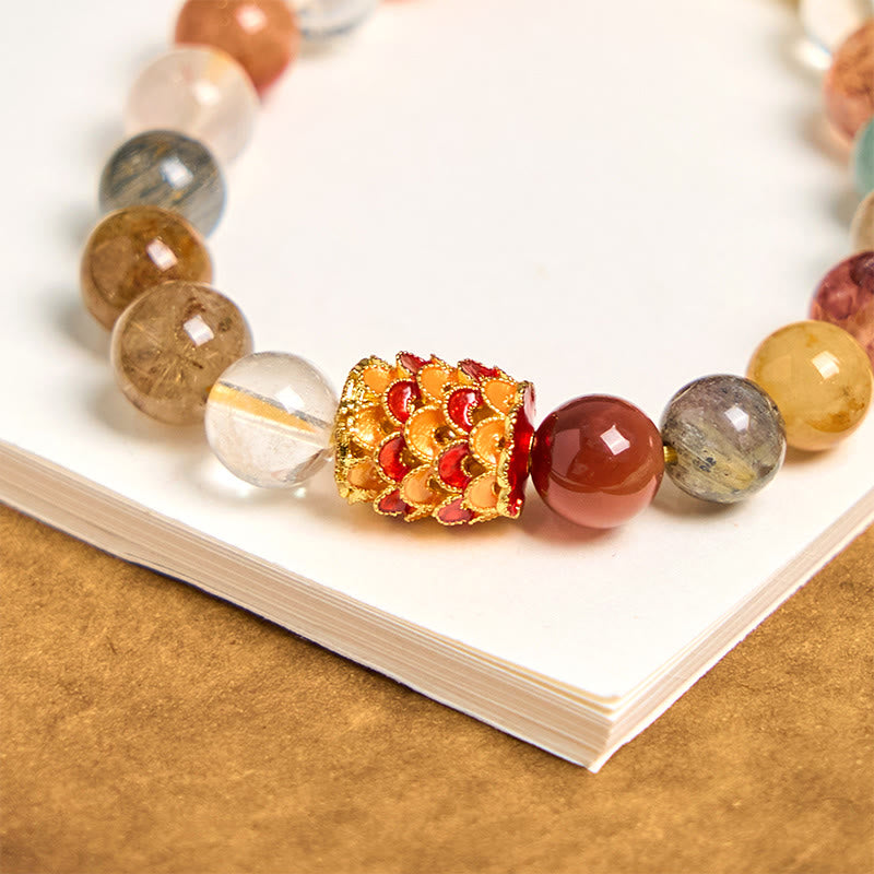 Natural Colorful Rutilated Quartz Yin Yang Protection Bracelet - Image 6