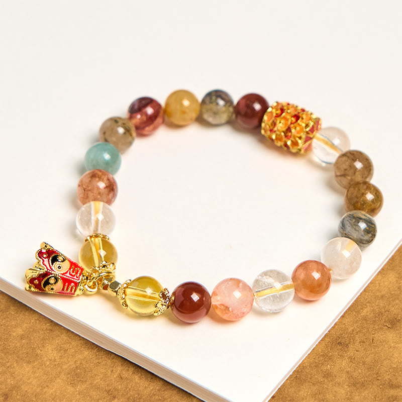 Natural Colorful Rutilated Quartz Yin Yang Protection Bracelet - Image 5