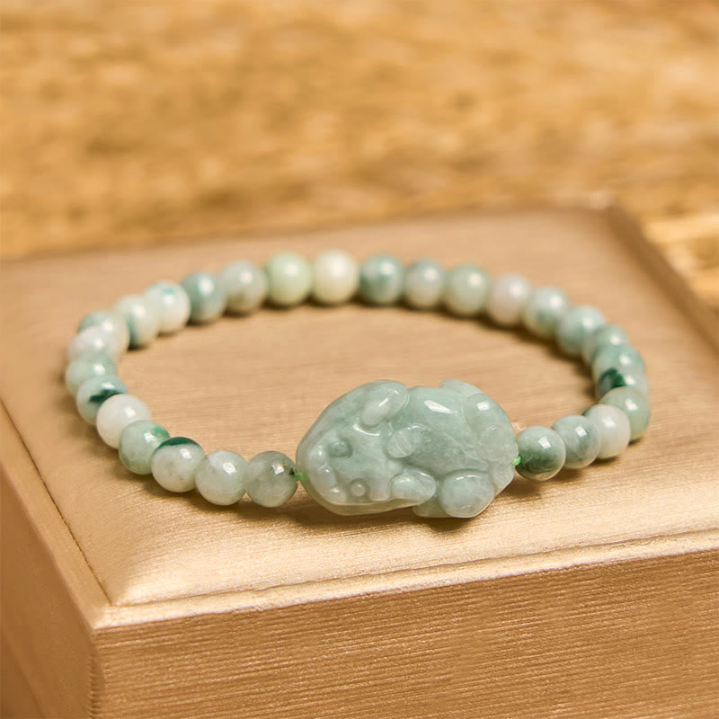 Natural Green Jade PiXiu Carved Luck Bracelet