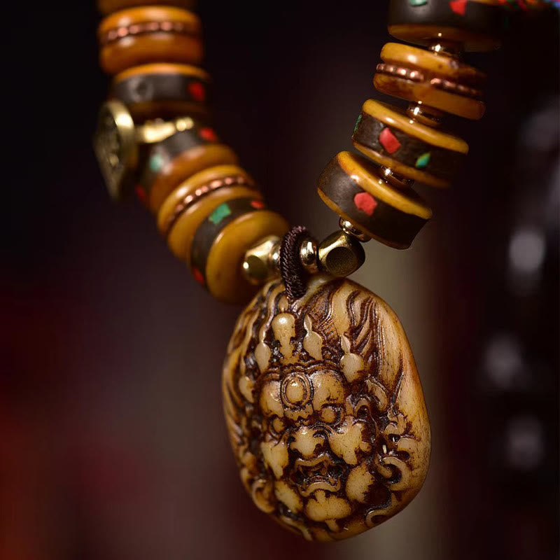 Tibetan Camel Bone Dice Tassel Protection Bracelet - Image 5