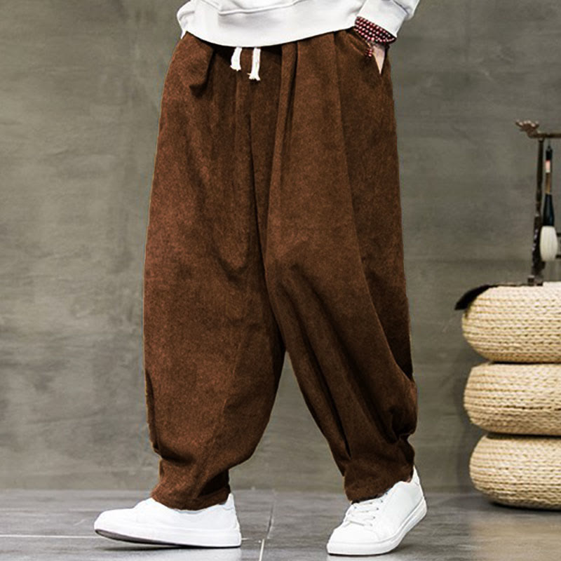 Casual Plain Cotton Bloomer Men's Pants With Pockets - Image 29
