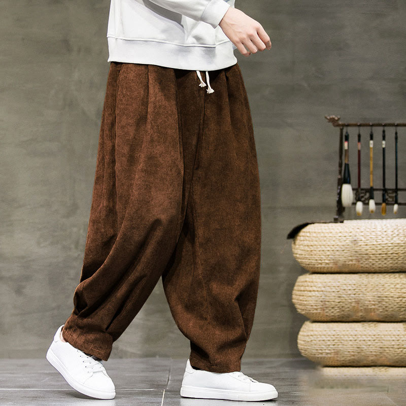 Casual Plain Cotton Bloomer Men's Pants With Pockets - Image 35