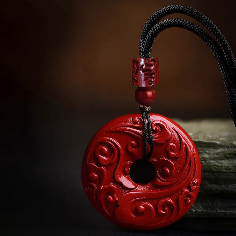 Natural Cinnabar Lotus Peace Buckle Blessing Necklace String Pendant - Image 4