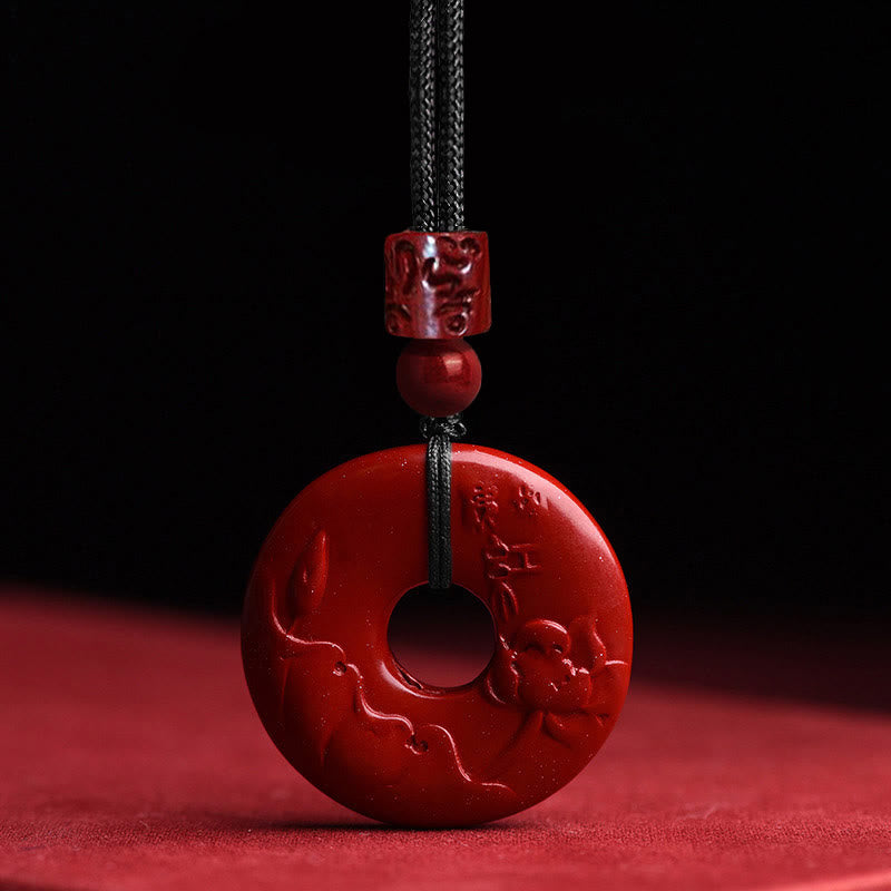 Natural Cinnabar Lotus Peace Buckle Blessing Necklace String Pendant - Image 6