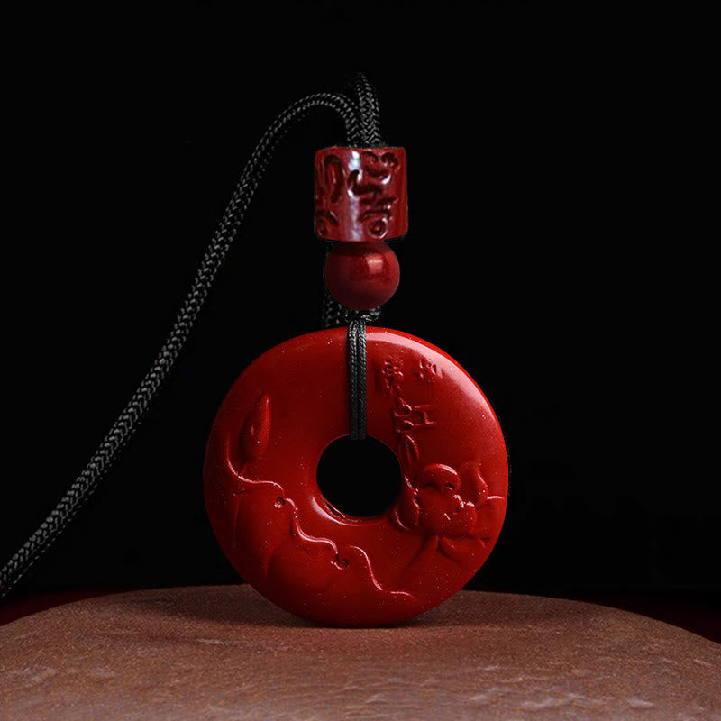 Natural Cinnabar Lotus Peace Buckle Blessing Necklace String Pendant - Image 7