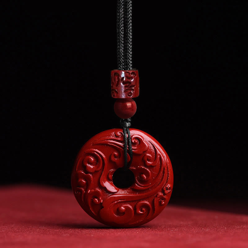 Natural Cinnabar Lotus Peace Buckle Blessing Necklace String Pendant