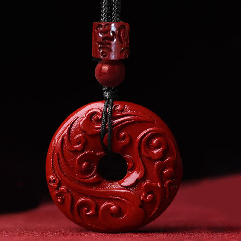 Natural Cinnabar Lotus Peace Buckle Blessing Necklace String Pendant - Image 3