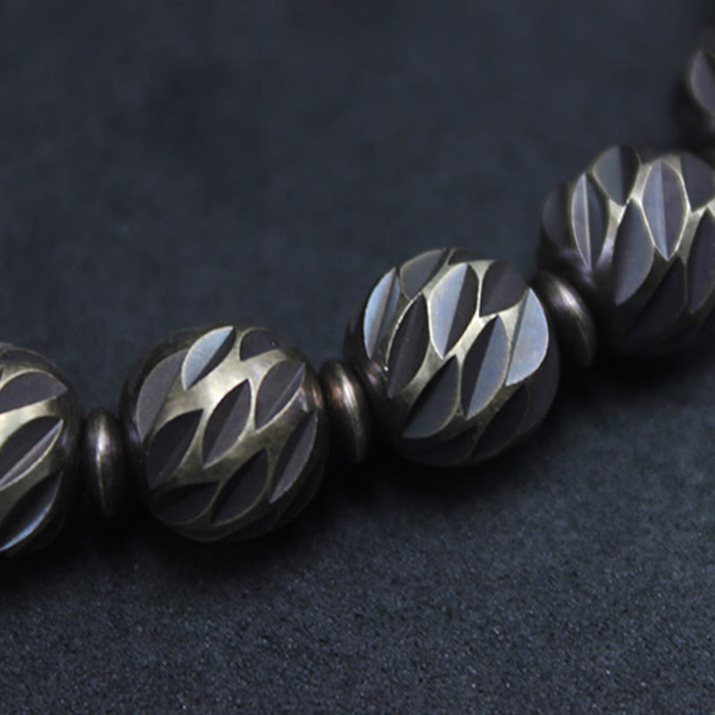 Vintage Distressed Knife Carving Pattern Copper Brass Beads Wealth Bracelet - Image 3