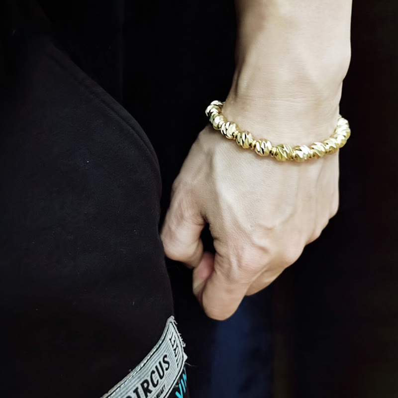 Vintage Distressed Knife Carving Pattern Copper Brass Beads Wealth Bracelet - Image 13