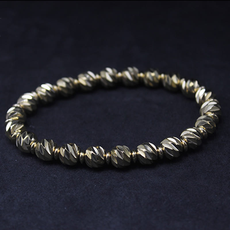 Vintage Distressed Knife Carving Pattern Copper Brass Beads Wealth Bracelet - Image 10