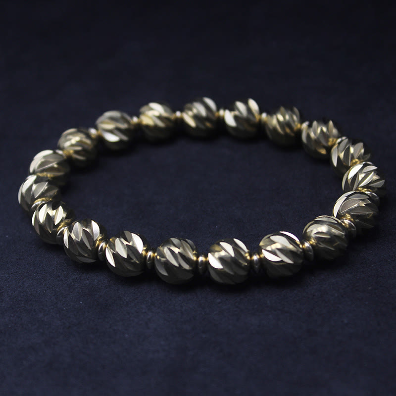 Vintage Distressed Knife Carving Pattern Copper Brass Beads Wealth Bracelet - Image 9