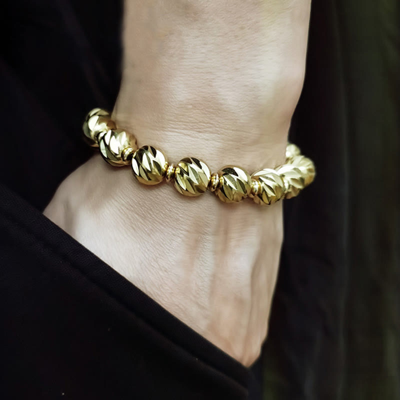 Vintage Distressed Knife Carving Pattern Copper Brass Beads Wealth Bracelet - Image 15