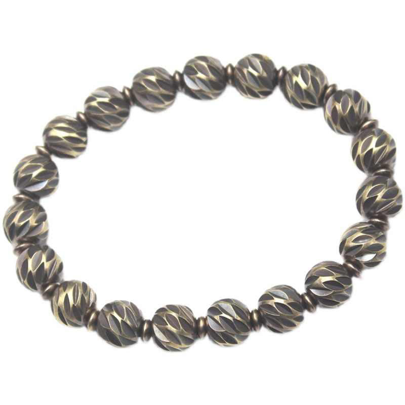 Vintage Distressed Knife Carving Pattern Copper Brass Beads Wealth Bracelet - Image 20