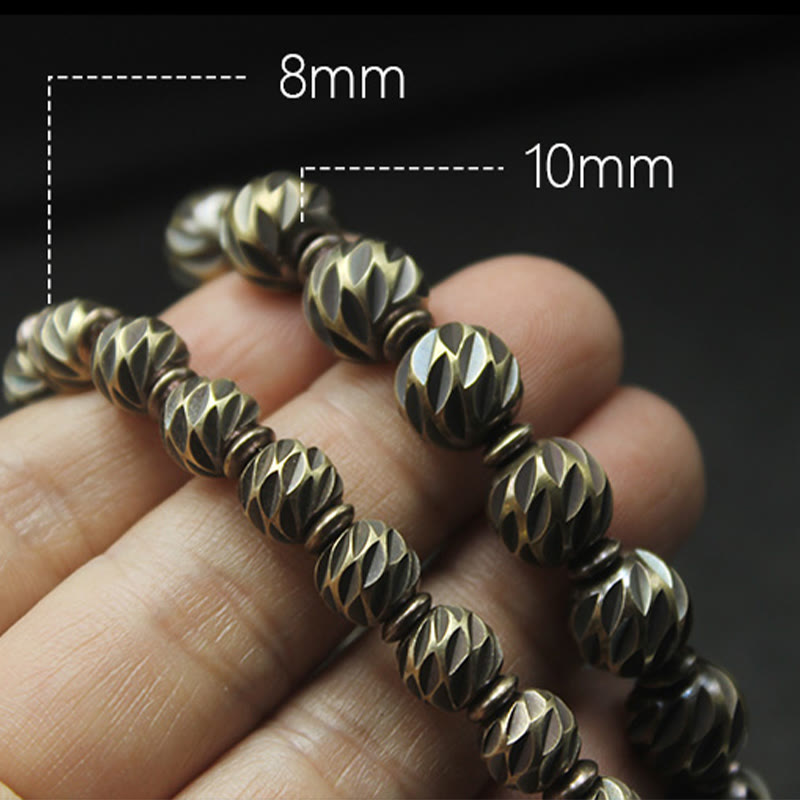 Vintage Distressed Knife Carving Pattern Copper Brass Beads Wealth Bracelet - Image 5