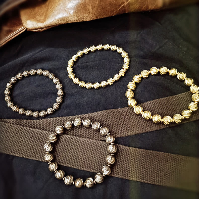 Vintage Distressed Knife Carving Pattern Copper Brass Beads Wealth Bracelet - Image 19