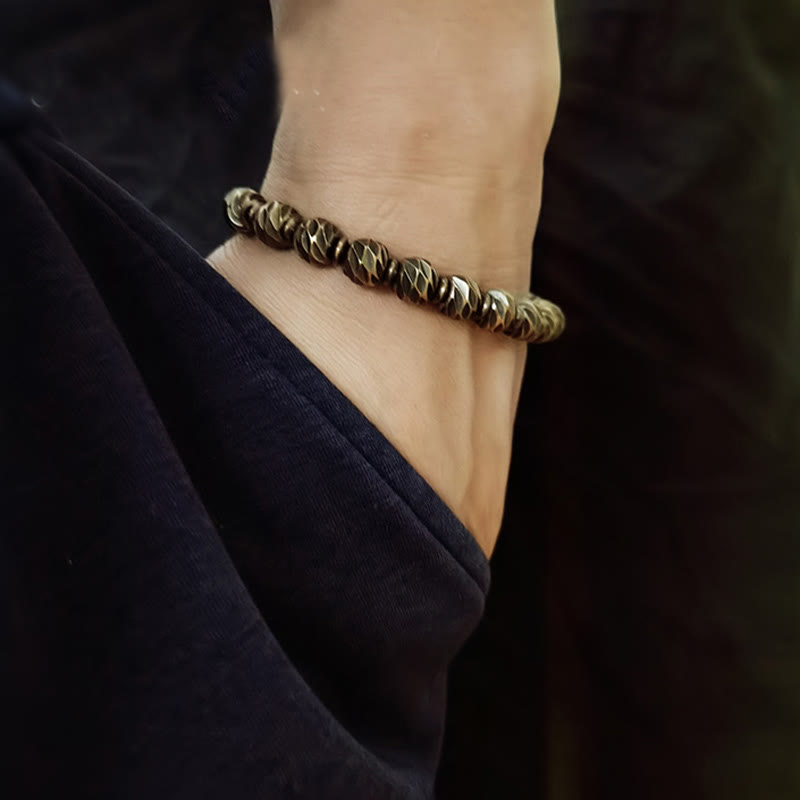 Vintage Distressed Knife Carving Pattern Copper Brass Beads Wealth Bracelet - Image 7