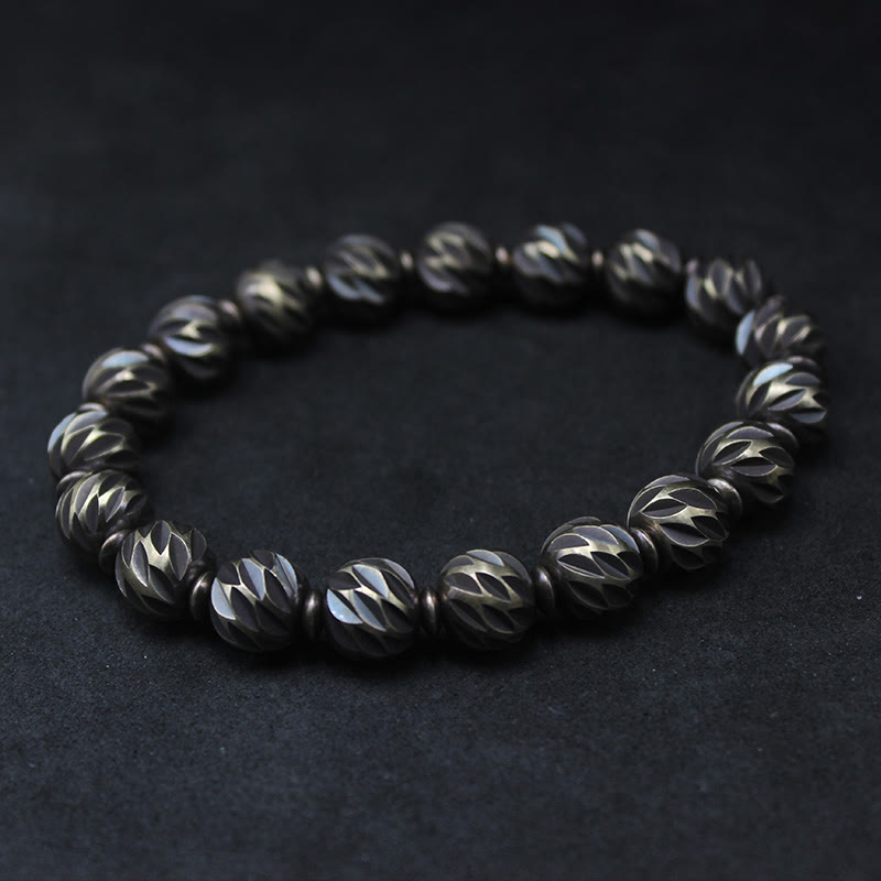 Vintage Distressed Knife Carving Pattern Copper Brass Beads Wealth Bracelet