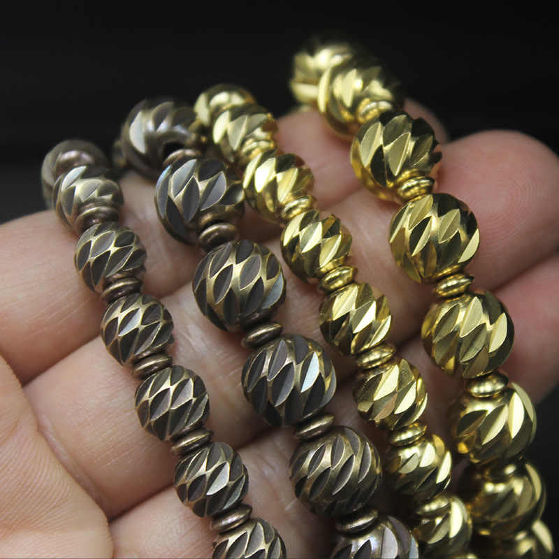 Vintage Distressed Knife Carving Pattern Copper Brass Beads Wealth Bracelet - Image 18