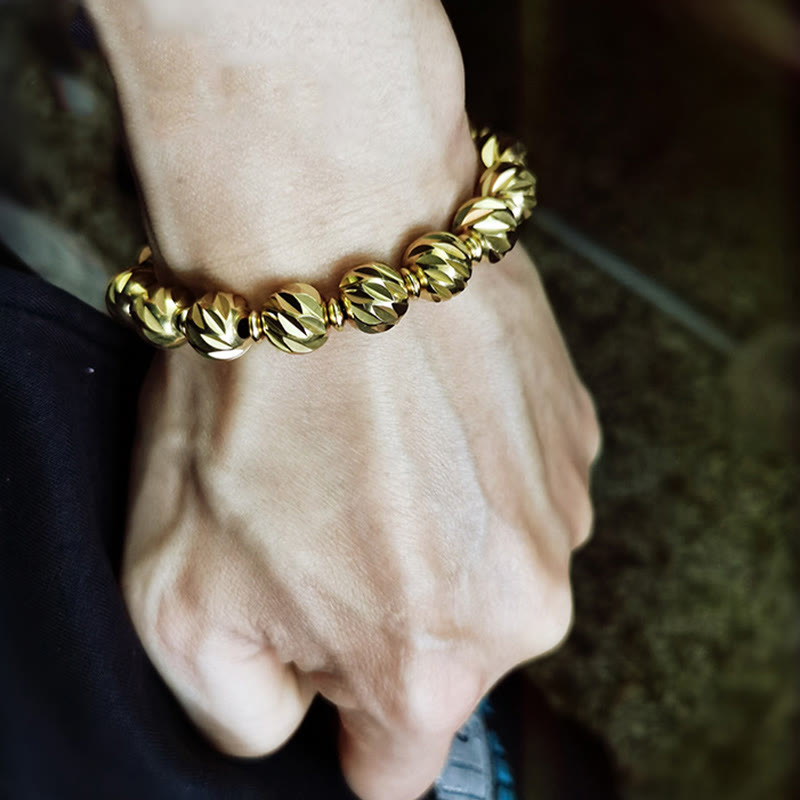 Vintage Distressed Knife Carving Pattern Copper Brass Beads Wealth Bracelet - Image 14