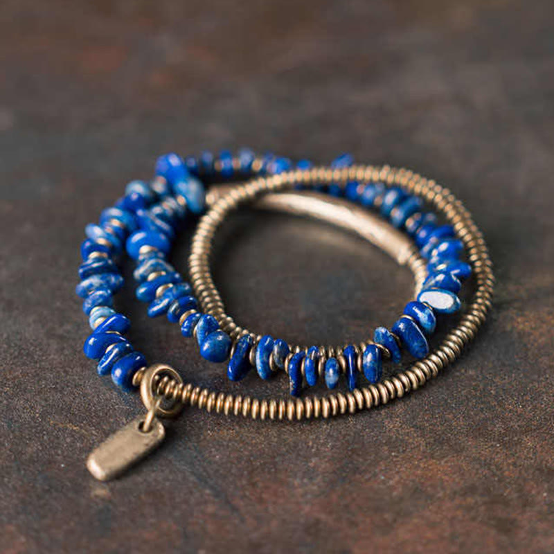 Irregular Shape Triple Wrap Lazurite Balance Bracelet