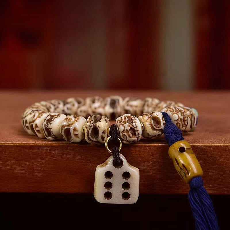 Tibetan Camel Bone Garuda Carved Protection Tassel Bracelet - Image 11