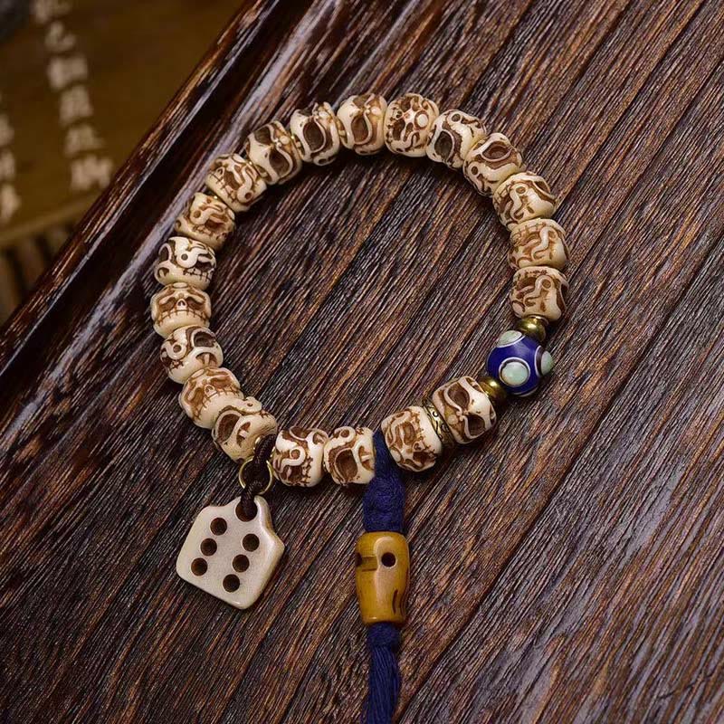 Tibetan Camel Bone Garuda Carved Protection Tassel Bracelet - Image 9