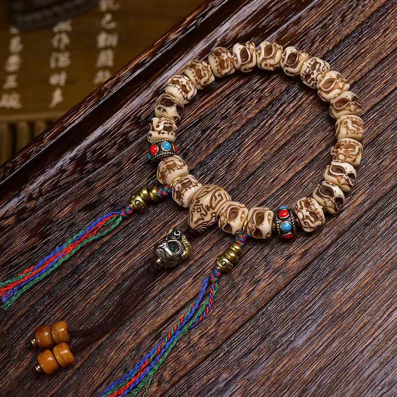 Tibetan Camel Bone Garuda Carved Protection Tassel Bracelet