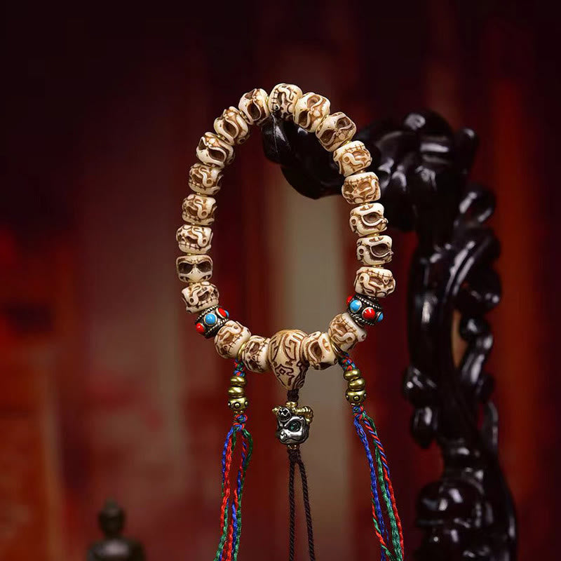 Tibetan Camel Bone Garuda Carved Protection Tassel Bracelet - Image 4