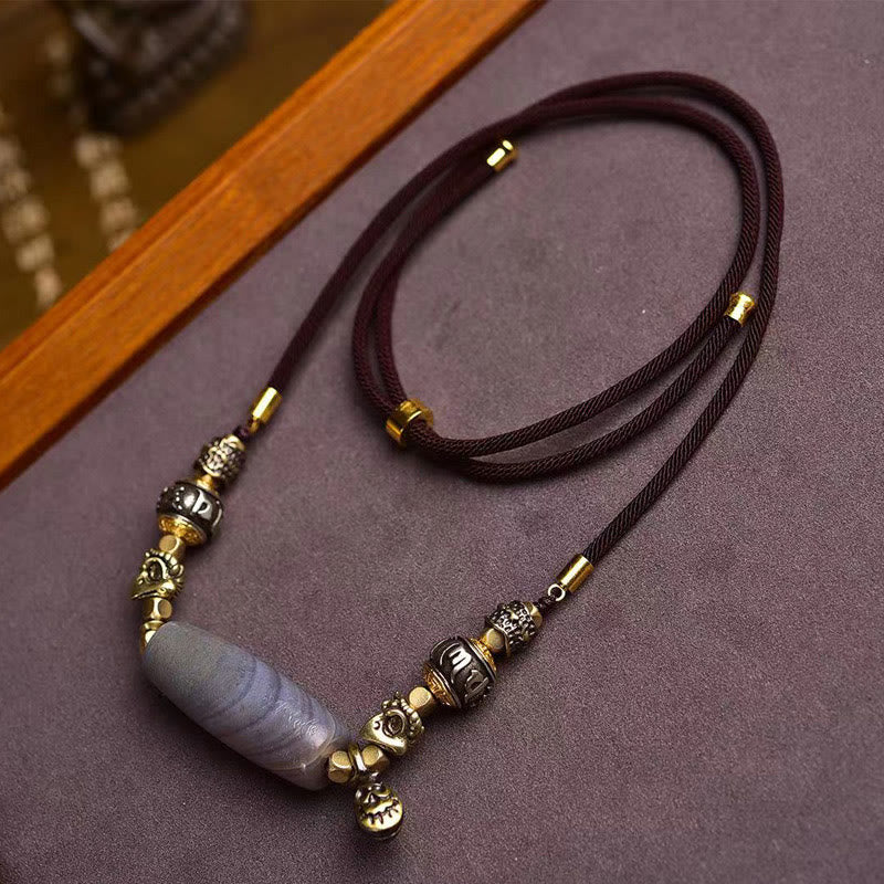 Tibet Dzi Bead Om Mani Padme Hum Protection Necklace Pendant