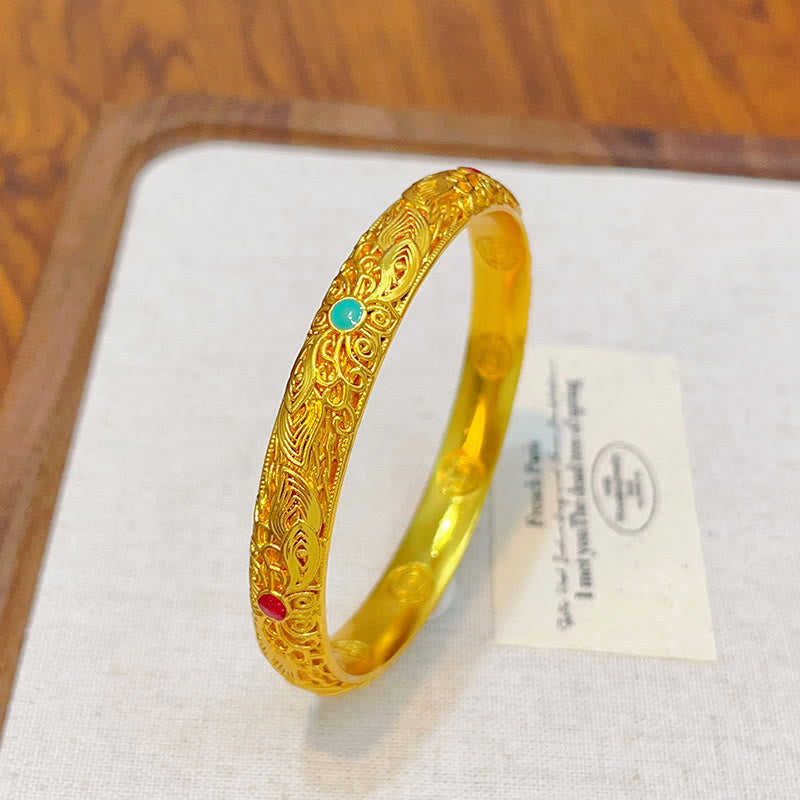 Copper Plated Gold Flowers Leaves Luck Bracelet Bangle