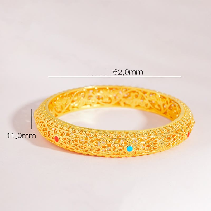 Copper Plated Gold Flowers Vine Pattern Luck Bracelet Bangle 2.44 IN (62 MM) - Image 4