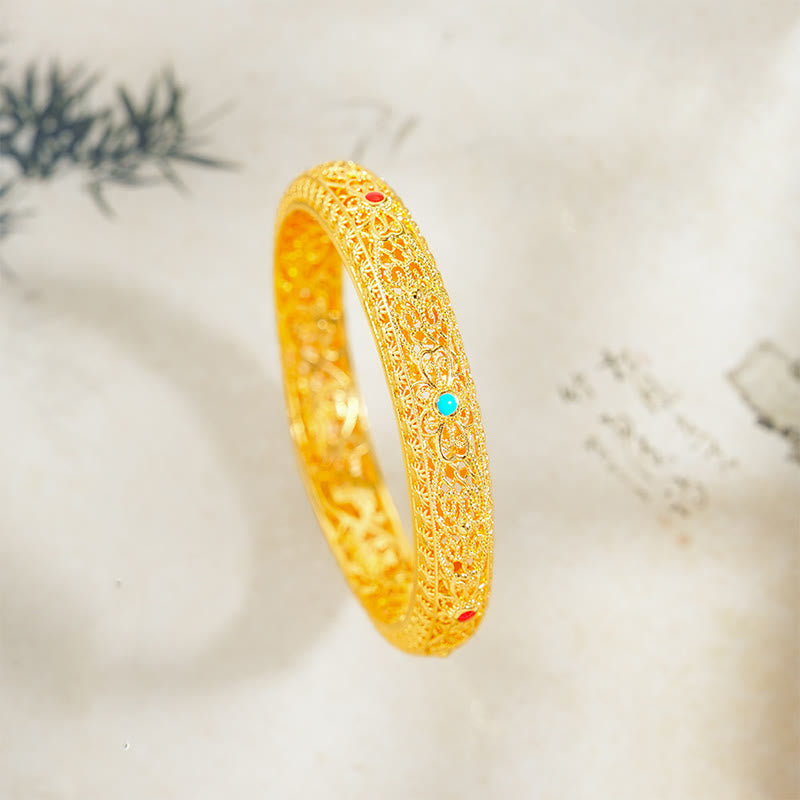 Copper Plated Gold Flowers Vine Pattern Luck Bracelet Bangle 2.44 IN (62 MM)