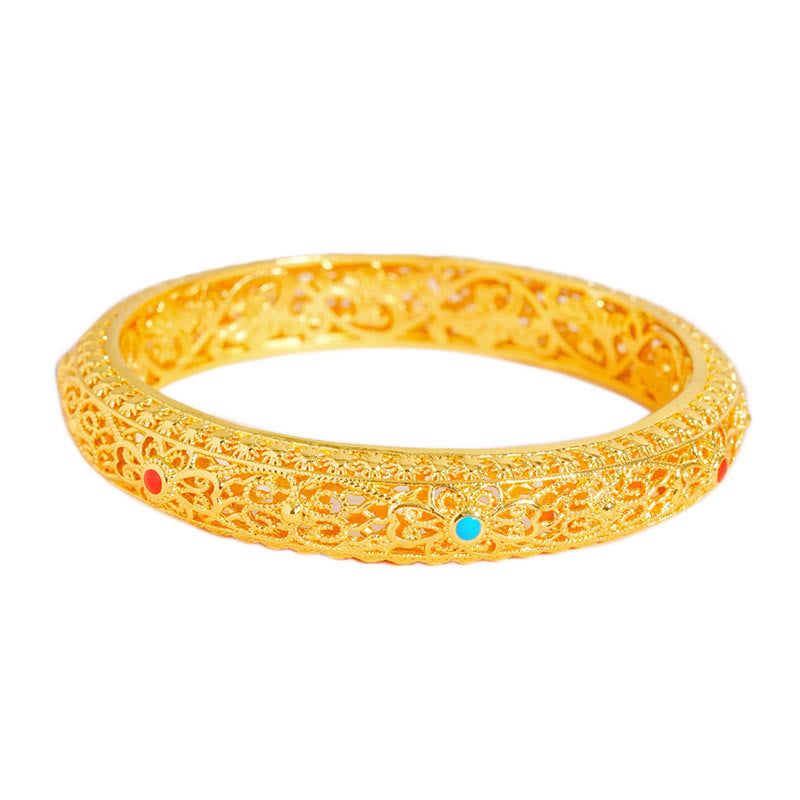 Copper Plated Gold Flowers Vine Pattern Luck Bracelet Bangle 2.44 IN (62 MM) - Image 5