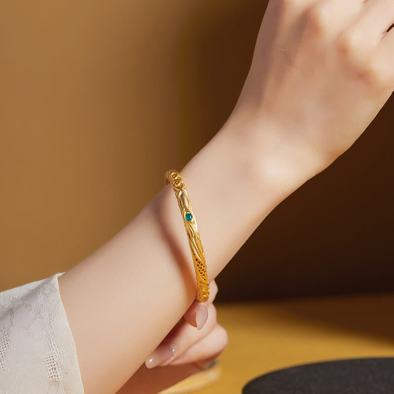 999 Sterling Silver Golden Flower Hollow Design Blessing Bracelet Bangle - Image 5