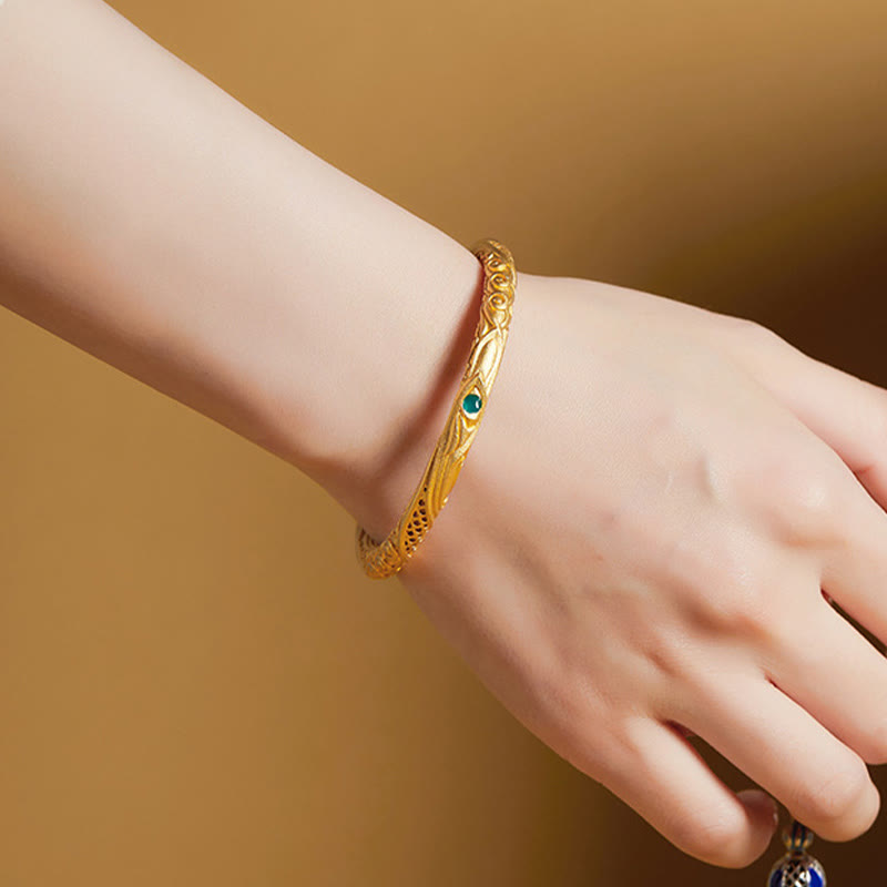 999 Sterling Silver Golden Flower Hollow Design Blessing Bracelet Bangle - Image 8