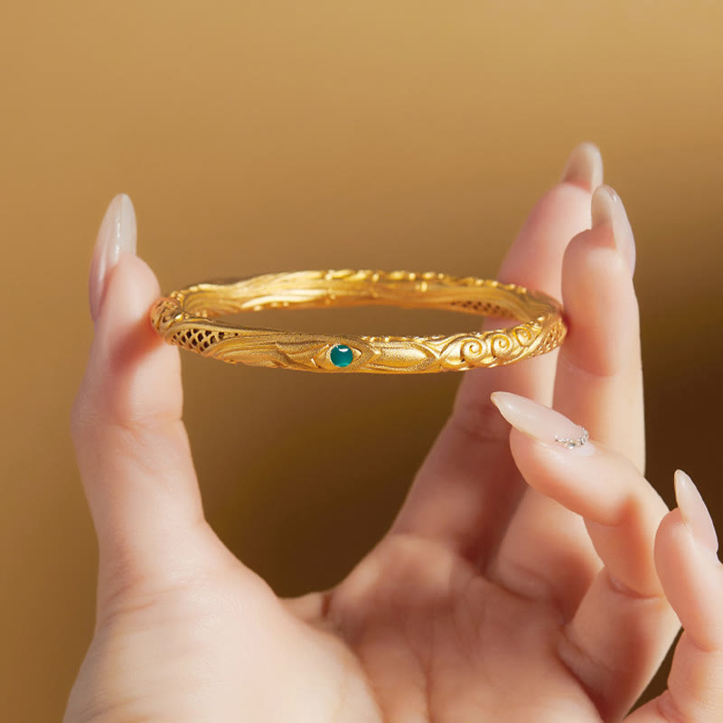 999 Sterling Silver Golden Flower Hollow Design Blessing Bracelet Bangle - Image 4