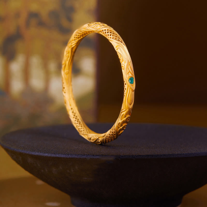 999 Sterling Silver Golden Flower Hollow Design Blessing Bracelet Bangle - Image 3