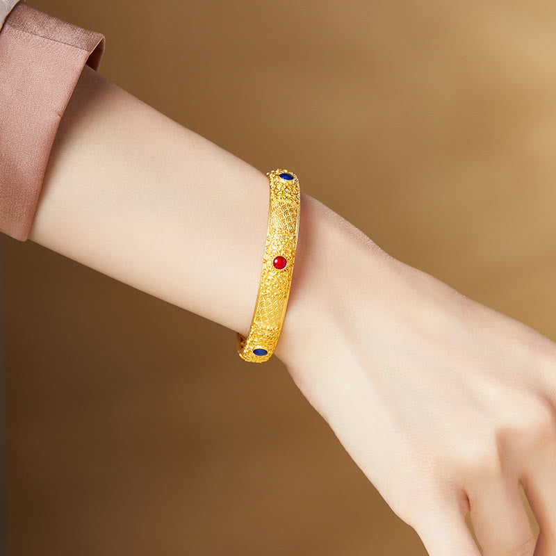 925 Sterling Silver Golden Auspicious Clouds Hollow Design Protection Bracelet Bangle 2.20 IN (56 MM) - Image 5