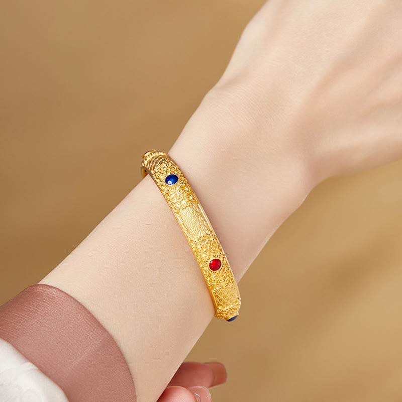 925 Sterling Silver Golden Auspicious Clouds Hollow Design Protection Bracelet Bangle 2.20 IN (56 MM) - Image 4