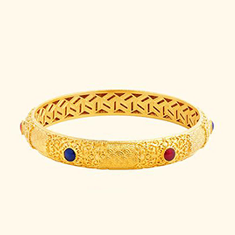 925 Sterling Silver Golden Auspicious Clouds Hollow Design Protection Bracelet Bangle 2.20 IN (56 MM) - Image 9