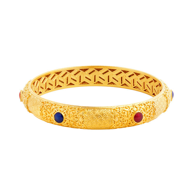 925 Sterling Silver Golden Auspicious Clouds Hollow Design Protection Bracelet Bangle 2.20 IN (56 MM) - Image 10