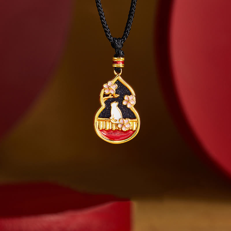 925 Sterling Silver Peach Blossom Cat Gourd Pattern Protection Necklace Pendant